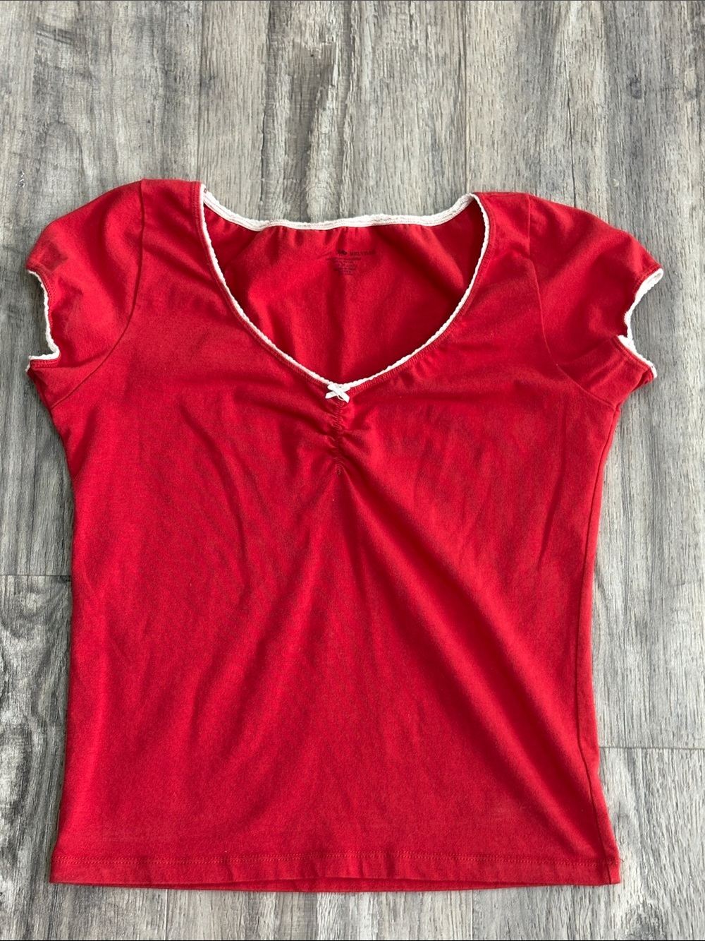 Brandy Melville Red Scoop Neck Short Sleeve Top with White Trim